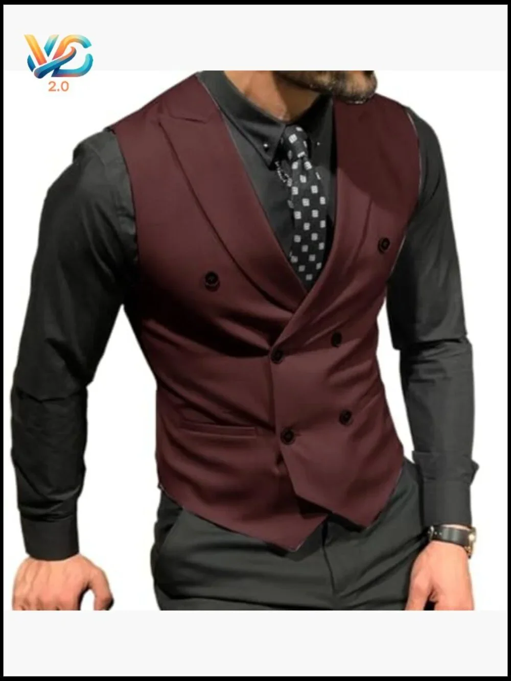 Men's Slim Fit Double Breasted Vest for Wedding Business Casual